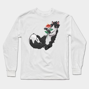 Flower Tuxedo Cat - Hibiscus Flower Long Sleeve T-Shirt